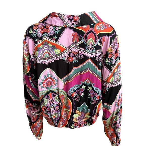 Rachel Zoe Cropped Wrap Top Collared Blouse Floral Black Boho Multi Size XL - Picture 3 of 8